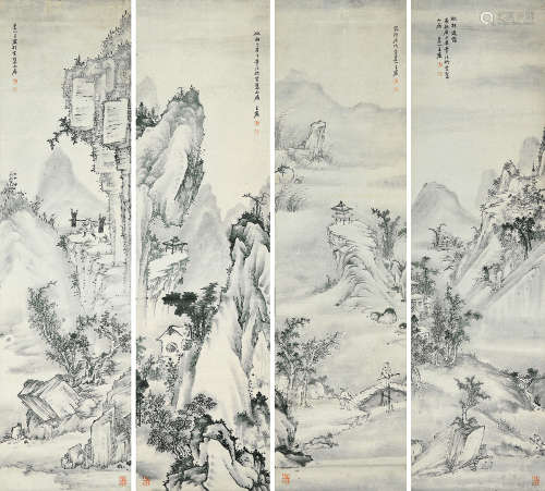 王宸(1720-1797) 山水四屏