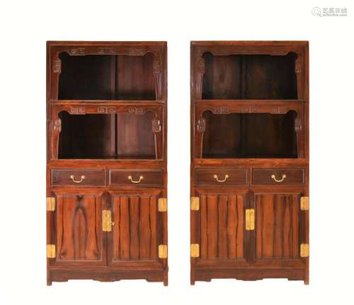 清黄花梨亮格柜 Pair of Chinese antique HuangHuaLi cabinets