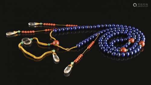 青金石108 颗朝珠 Chinese Lapis-Lazuli Chinese court necklace, ChaoZhu beads.