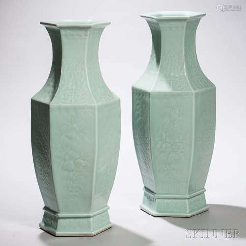 Pair of Large Celadon-glazed Vases