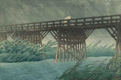 Kawase Hasui (1883-1957), Rain at Imai Bridge