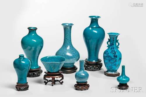 Eight Turquoise Blue- and Robin's Egg-glazed Ceramic Items