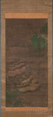 Hanging Scroll Depicting a Qinglu Shanshui  (Blue-green Landscape)