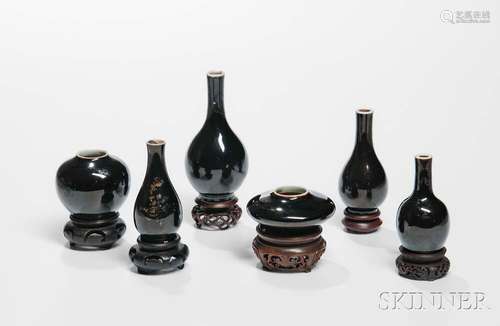 Six Black-glazed Miniature Items