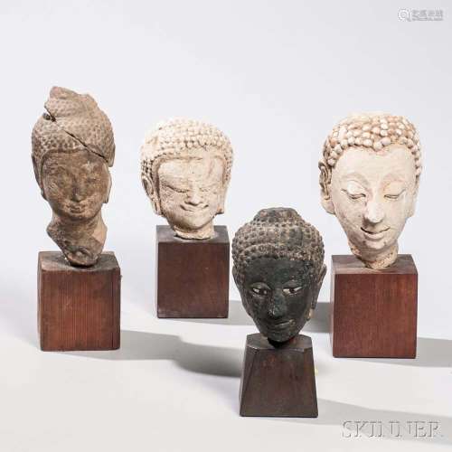 Four Fragmentary Buddhist Heads