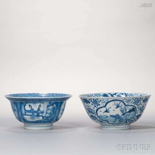 Two Large Blue and White Bowls