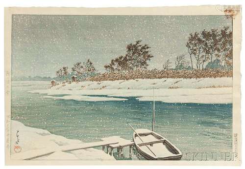 Kawase Hasui (1883-1957), Snow at Koshigaya