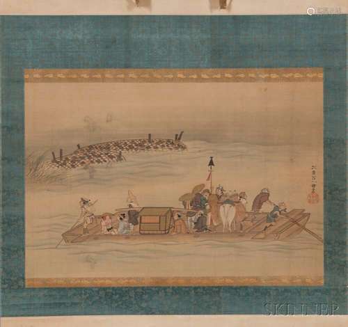 Hanging Scroll Depicting a Ferry on a River