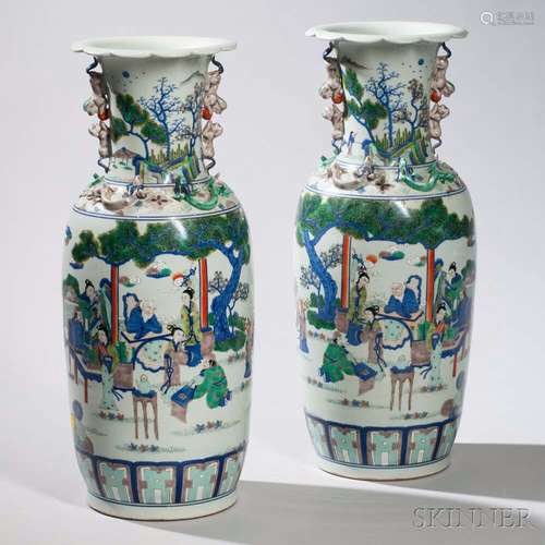 Pair of Large Doucai Enameled Jars