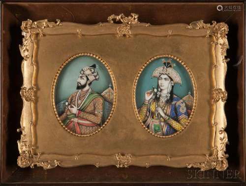 Pair of Miniature Portraits of Shah Jahan and Mumtaz Mahal