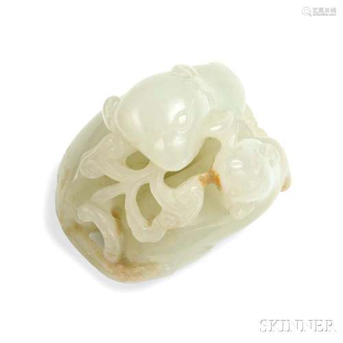 Nephrite Jade Carving of a Pig with Piglet