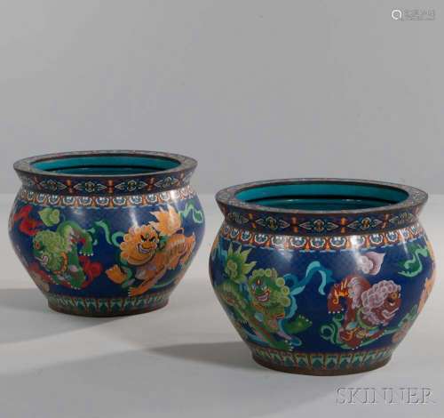 Pair of Large Cloisonne Jardinieres