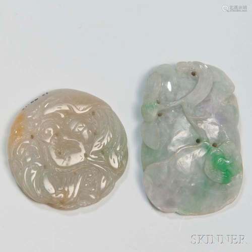 Two Carved Jadeite Plaques