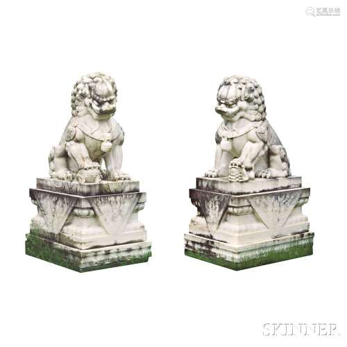 Pair of White Marble Foo Lions