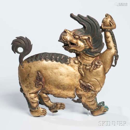 Gilt-copper Alloy Repousse Buddhist Lion