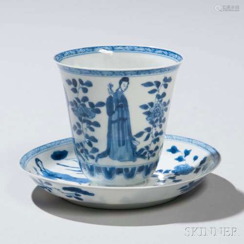 Blue and White Cup and Dish