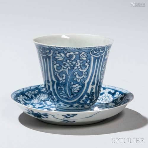 Blue and White Cup and Dish