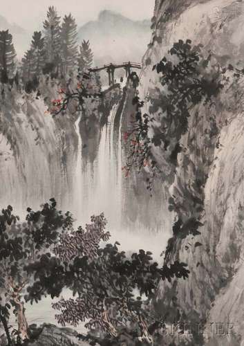 Hand Scroll Depicting a Mountain Landscape