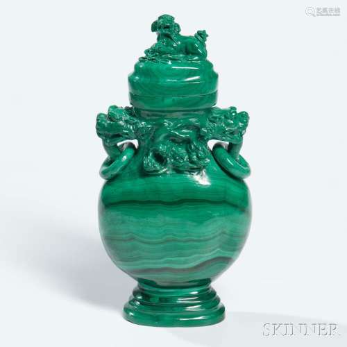 Malachite Carving of a Covered Vase