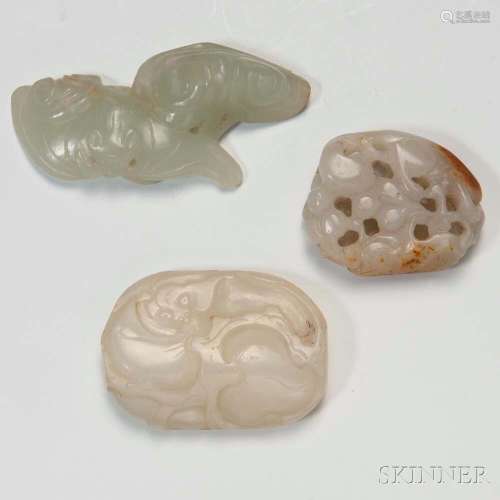 Three Carved Jade Pendants