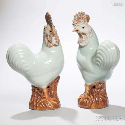 Pair of Export Ceramic Roosters