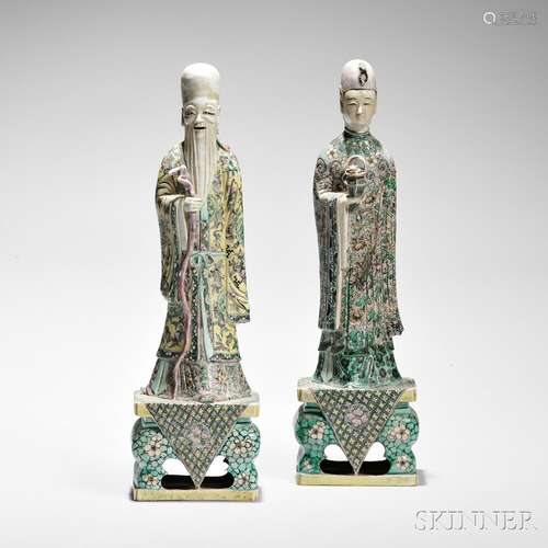 Pair of Famille Verte Figures of Immortals