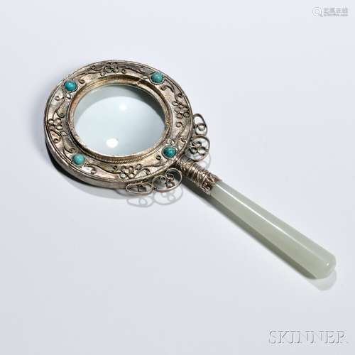 Metalwork Magnifying Glass with Jade Handle