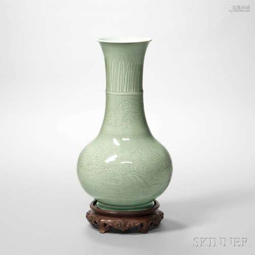 Large Celadon Molded Vase