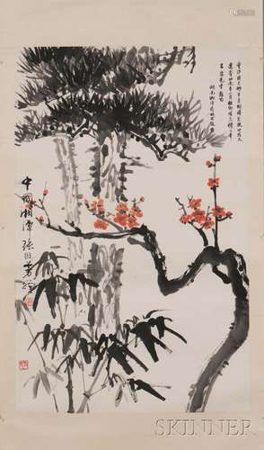 Hanging Scroll Depicting Plum Blossom, Bamboo and Pine