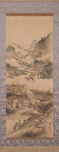 Hanging Scroll Depicting a Flock of Geese