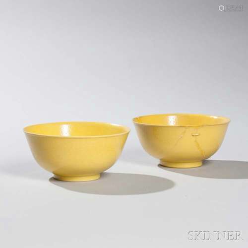 Near Pair of Yellow-glazed Bowls