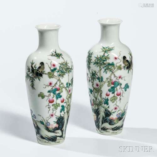 Pair of Famille Rose Vases