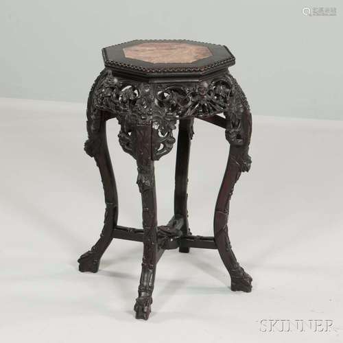 Octagonal Hardwood Marble-top Stand