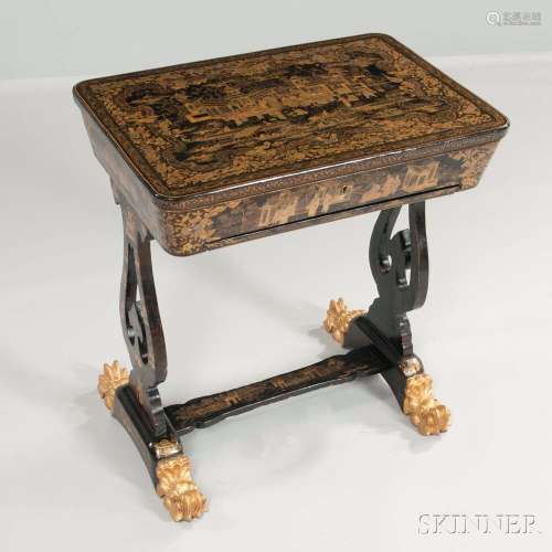 Chinese Export Gilt-decorated Lacquered Sewing Stand