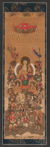 Buddhist Painting Depicting Sakyamuni Triad