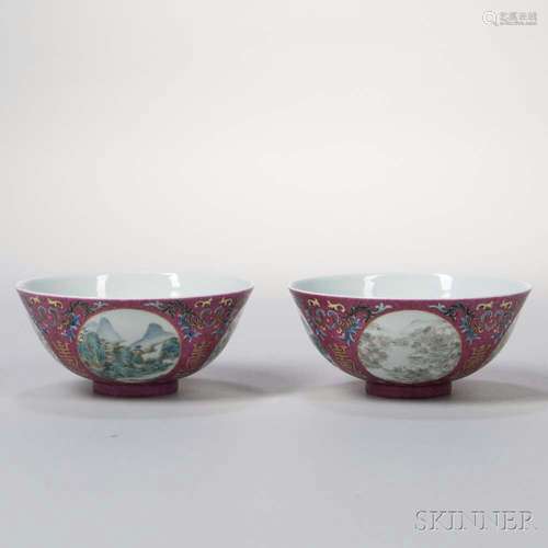 Pair of Enameled Porcelain Bowls