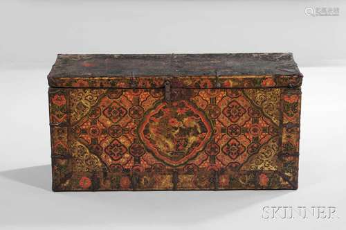 Gilded and Paint-decorated Wooden Trunk