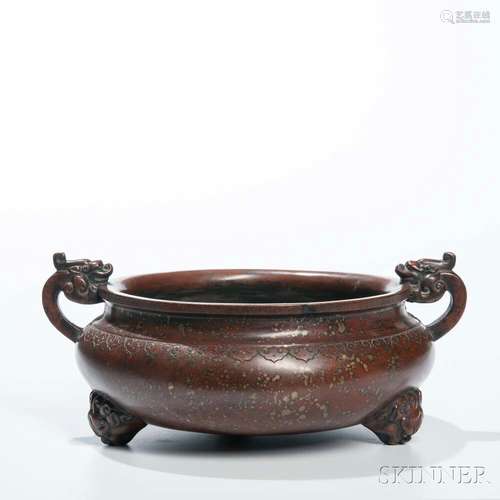 Copper Alloy Tripod Censer with Gilt Speckles