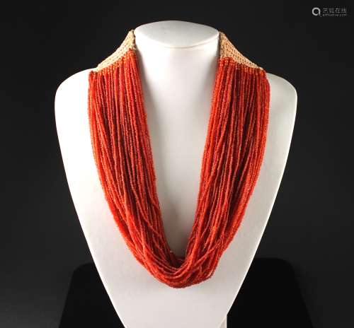 沙丁红珊瑚细珠时装项链