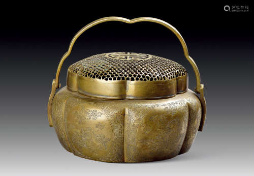 刻博古紋銅手爐