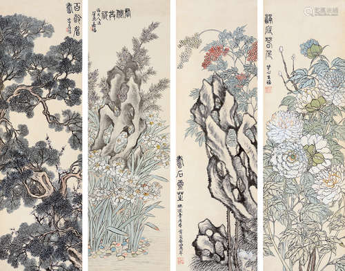 李嘉福 (1892-1894) 花卉屏 立軸四屏