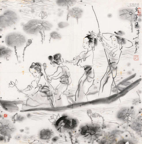 吳山明 (b.1941) 釆蓮圖 鏡心