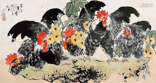 譚昌鎔 (b.1933) 花禽 鏡心