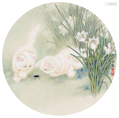 周中耀 (b.1945) 貓趣 立軸