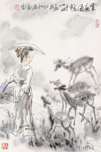 吳山明 (b.1941) 金鹿圖 鏡心