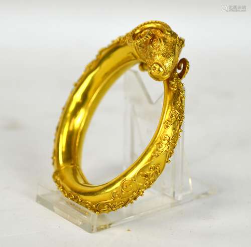 22K Gold Ram Head Bangle