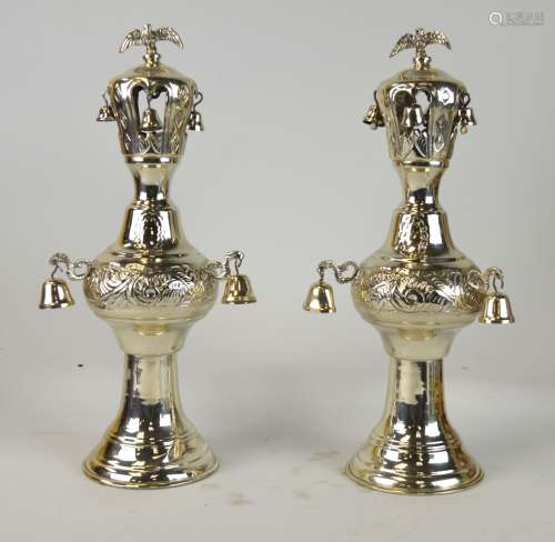 Pair of Sterling Torches Finials 
