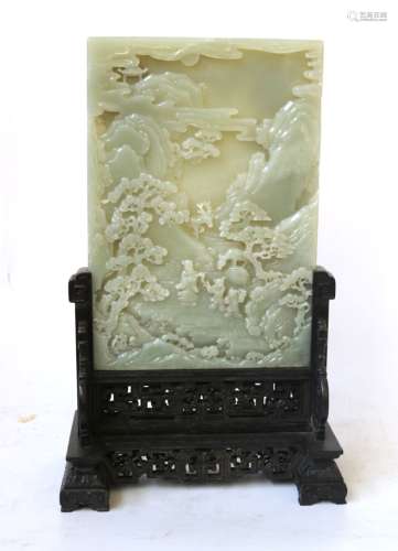 Chinese Carved Jade Plaque Table Screen