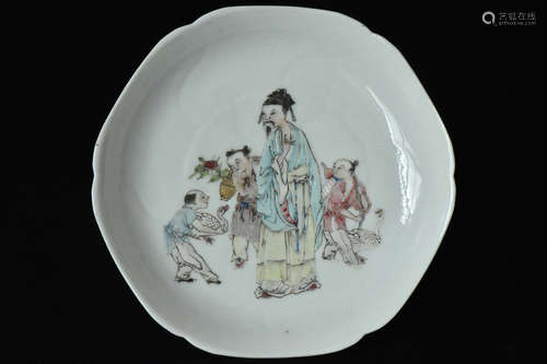 $1 Chinese Famille Rose Dish Figure Yongzheng