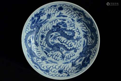 $1 Chinese Dragon Dish Kangxi Mark 20th C